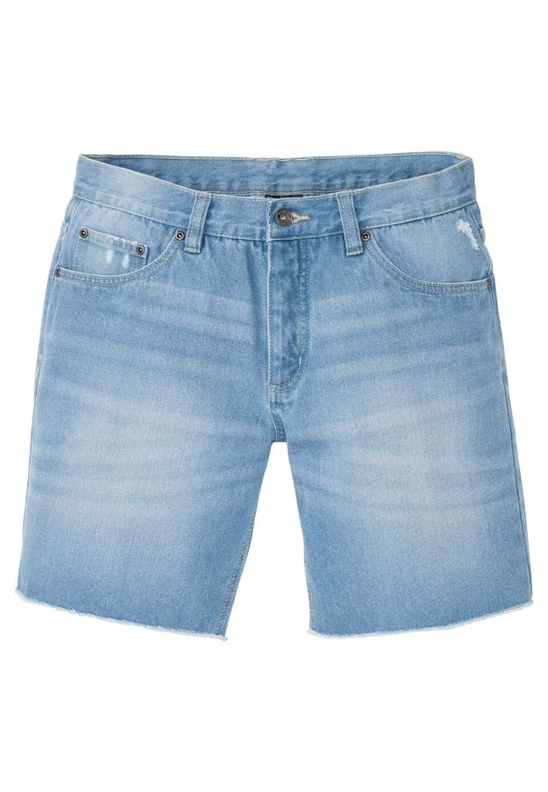 Długie szorty dżinsowe, Regular Fit bonprix niebieski "bleached”. Kolor: niebieski. Długość: długie