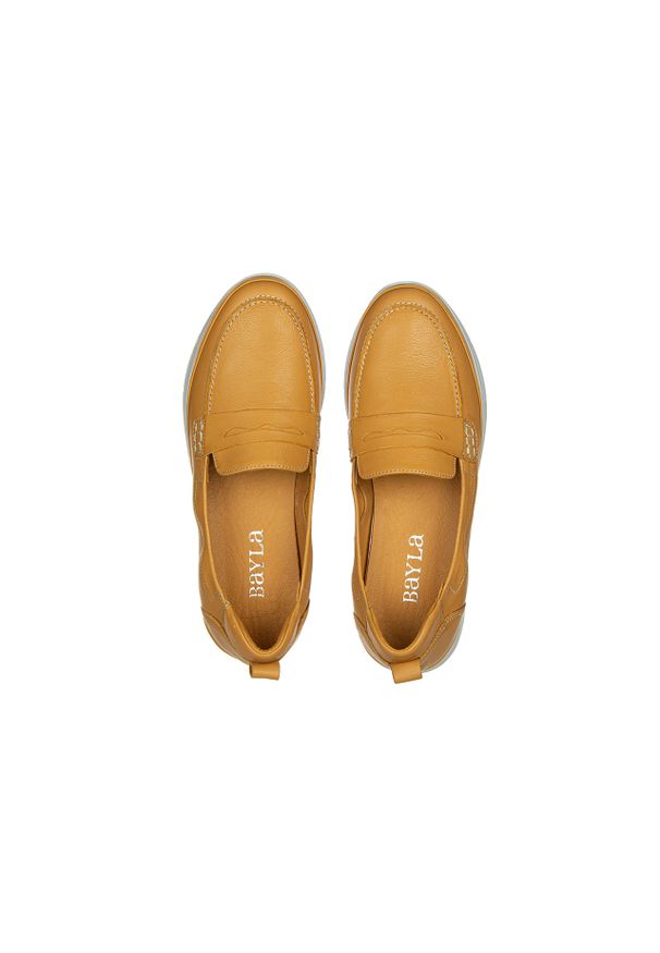 Półbuty Bayla-161 161 711 Yellow 161359, Żółty, Skóra naturalna. Kolor: żółty. Materiał: skóra. Obcas: na obcasie. Styl: klasyczny. Wysokość obcasa: średni