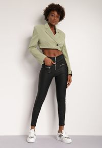 Renee - Czarne Spodnie Skinny Achite. Stan: podwyższony. Kolor: czarny. Długość: długie. Wzór: aplikacja