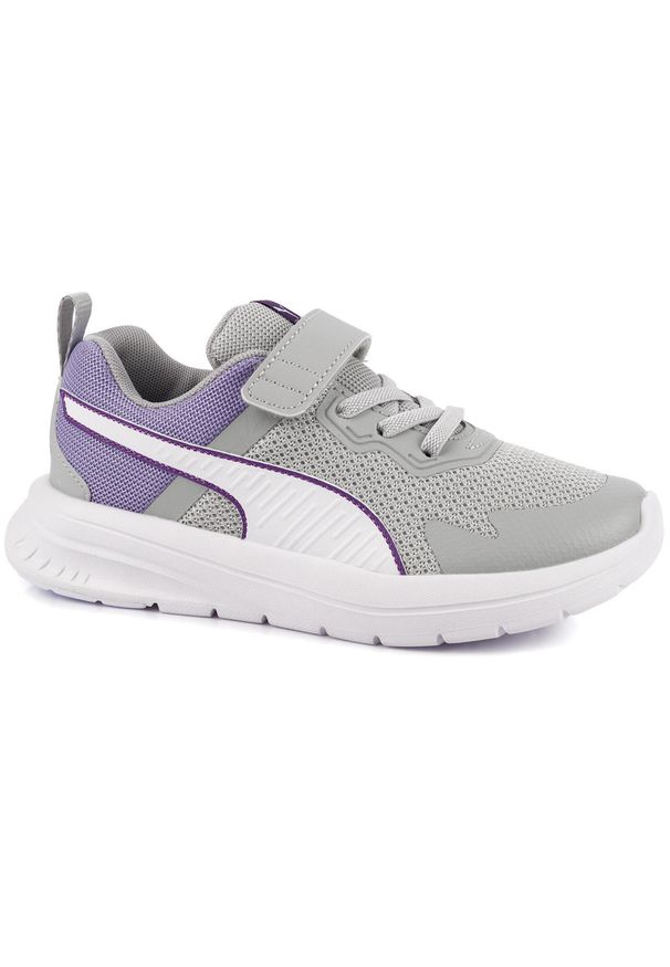 Puma - Buty sneakersy sportowe dziecięce na rzep szare PUMA EVOLVE RUN AC+. Zapięcie: rzepy. Kolor: fioletowy, szary, wielokolorowy. Sport: bieganie