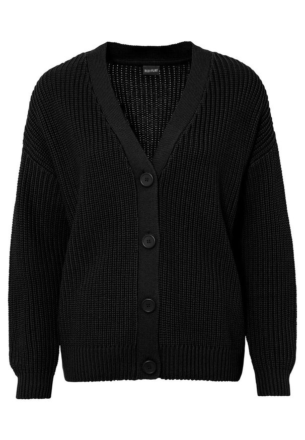 Sweter rozpinany oversize bonprix czarny. Kolor: czarny
