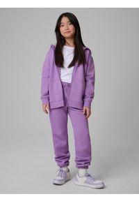 4f - 4F Spodnie dresowe joggery dziewczęce - fioletowe 152 (11-12 lat). Okazja: na co dzień. Kolor: fioletowy. Materiał: dresówka. Sezon: lato. Styl: casual, sportowy #1