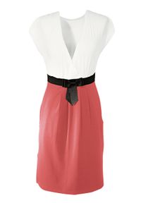 Sukienka z dżerseju bonprix ecru-koralowy. Typ kołnierza: kokarda. Kolor: biały. Materiał: jersey #1