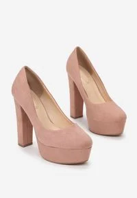 Born2be - Różowe Czółenka Balham. Nosek buta: okrągły. Zapięcie: bez zapięcia. Kolor: różowy. Szerokość cholewki: normalna. Wzór: aplikacja, gładki. Obcas: na obcasie. Wysokość obcasa: wysoki #2