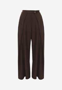 Born2be - Brązowe Spodnie Garniturowe z Szerokimi Nogawkami i Zakładkami w Talii Savara. Okazja: do pracy, na co dzień, na spotkanie biznesowe. Stan: podwyższony. Kolor: brązowy. Styl: elegancki, biznesowy, casual #2