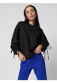 outhorn - Bluza oversize bez kaptura damska - czarna. Typ kołnierza: bez kaptura. Kolor: czarny. Materiał: bawełna, poliester, materiał, dresówka, dzianina. Wzór: ze splotem, gładki #6