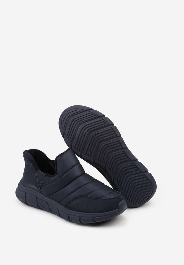 Renee - Granatowe Sneakersy Śniegowce na Platformie z Tłoczeniem i Pikowaną Cholewką Vermina. Okazja: na co dzień. Kolor: niebieski. Materiał: dresówka. Szerokość cholewki: normalna. Obcas: na platformie. Styl: casual