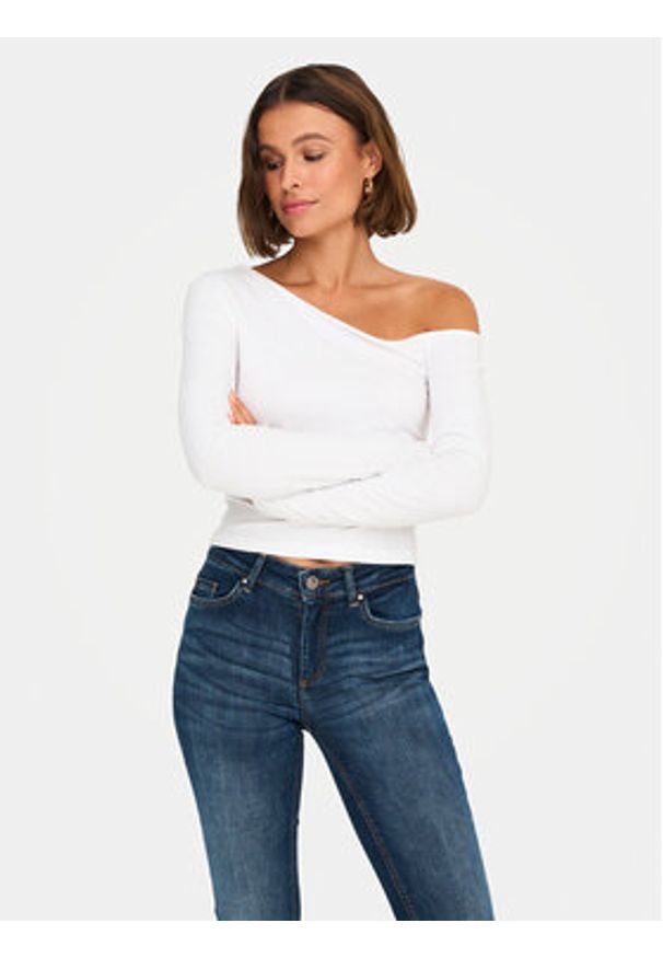 only - ONLY Bluzka Live Love 15344398 Biały Slim Fit. Kolor: biały. Materiał: bawełna