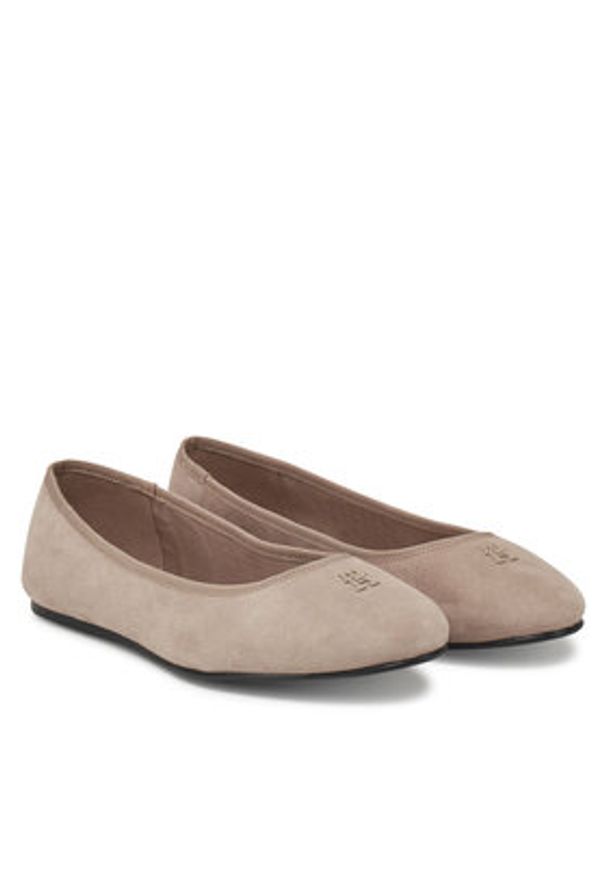 TOMMY HILFIGER - Tommy Hilfiger Baleriny Th Hardware Suede Ballerina FW0FW08655 Beżowy. Kolor: beżowy. Materiał: zamsz, skóra