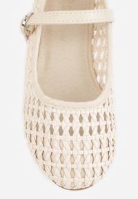 Born2be - Beżowe Balerinki Ozdobione Plecionką i Paskiem Tesenia. Okazja: na co dzień. Zapięcie: pasek. Kolor: beżowy. Materiał: jeans. Wzór: aplikacja. Styl: casual #5