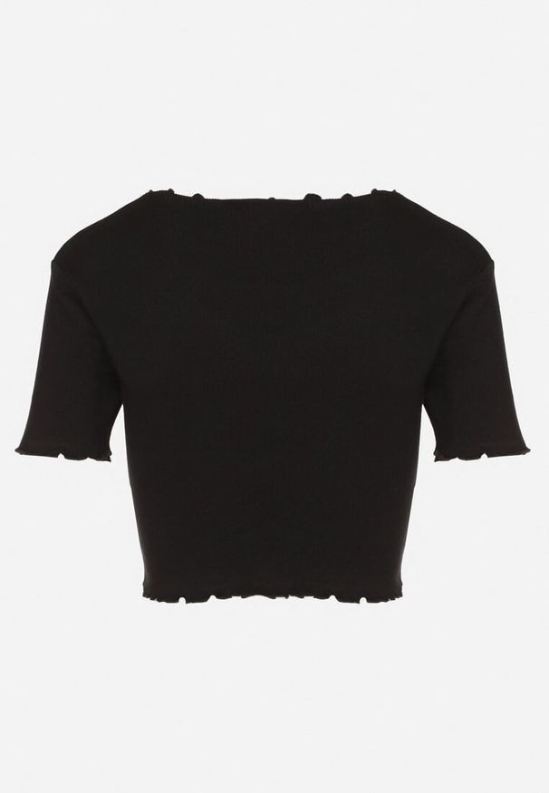 Born2be - Czarny Prążkowany T-shirt z Bawełną Adlesa. Okazja: na co dzień. Kolor: czarny. Materiał: bawełna, prążkowany. Styl: casual