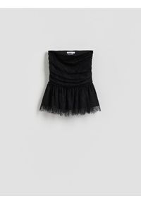 Reserved - Top z koronką - czarny. Kolor: czarny. Materiał: koronka. Wzór: koronka #1