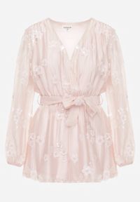 Renee - Różowy Kombinezon z Tencelu z Kopertowym Dekoltem Cekinami i Kwiatami 3D Kairial. Okazja: na imprezę. Kolor: różowy. Materiał: materiał, poliester. Wzór: kwiaty. Sezon: lato. Styl: elegancki #5