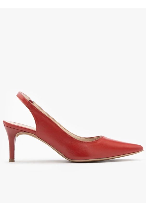 Ryłko - Czerwone czółenka typu slingback na szpilce. Zapięcie: pasek. Kolor: czerwony. Materiał: skóra. Szerokość cholewki: normalna. Obcas: na szpilce. Styl: street. Wysokość obcasa: średni