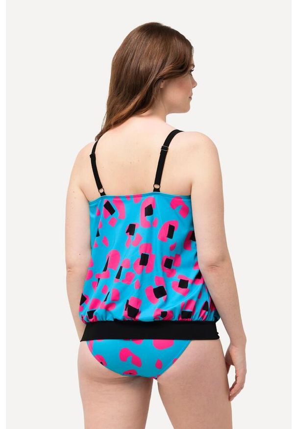 ULLA POPKEN - Damskie Tankini neonowy wzór w panterkę miękkie miseczki ramiączka z regulacją. Kolekcja: plus size. Kolor: niebieski. Materiał: poliamid, materiał, elastan. Wzór: motyw zwierzęcy