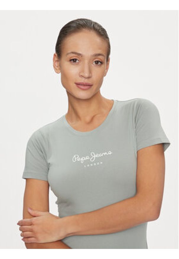 Pepe Jeans T-Shirt New Virginia PL505202 Zielony Slim Fit. Kolor: zielony. Materiał: bawełna