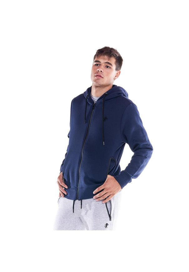 LEONE 1947 APPAREL - Męska, miękka bluza z kapturem i zamkiem błyskawicznym z ikoną lwa. Typ kołnierza: kaptur. Kolor: niebieski. Materiał: tkanina. Sport: fitness