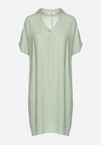 Born2be - Zielona Pudełkowa Sukienka z Bawełny z Podwijanymi Rękawami Carinea. Okazja: na co dzień, do pracy, na spotkanie biznesowe. Typ kołnierza: dekolt w serek. Kolor: zielony. Materiał: bawełna. Styl: biznesowy, klasyczny, casual, elegancki #4