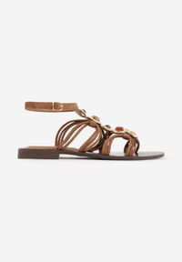 Born2be - Brązowe Sandały Boho z Cienkimi Paseczkami i Imitacją Kolorowych Kamieni Talori. Okazja: na co dzień. Kolor: brązowy. Materiał: jeans, len. Wzór: kolorowy. Sezon: lato. Styl: boho #5