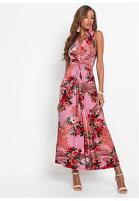bonprix - Długa sukienka z ozdobnym przewiązaniem. Kolor: różowy. Długość: maxi #1