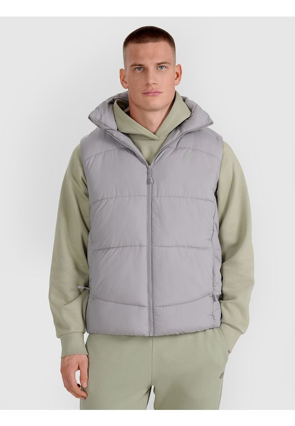 4f - 4F Bezrękawnik puchowy z wypełnieniem syntetycznym męski - szary XL. Okazja: na co dzień. Kolor: szary. Materiał: puch, syntetyk. Długość rękawa: bez rękawów. Długość: długie. Styl: casual, klasyczny, sportowy