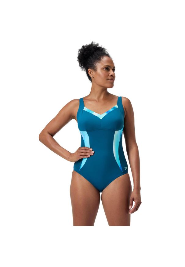 Strój kąpielowy damski Speedo Shaping LunaElustre. Kolor: zielony, niebieski, wielokolorowy. Materiał: lycra, nylon