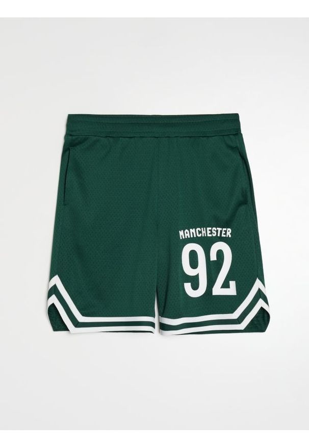 Sinsay - Szorty z napisem Manchester - zielony. Kolor: zielony. Wzór: napisy