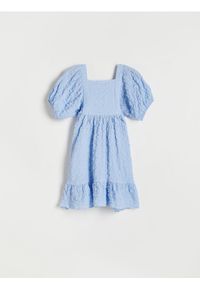 Reserved - Sukienka z bufkami - jasnoniebieski. Kolor: niebieski. Materiał: bawełna, tkanina, włókno #1