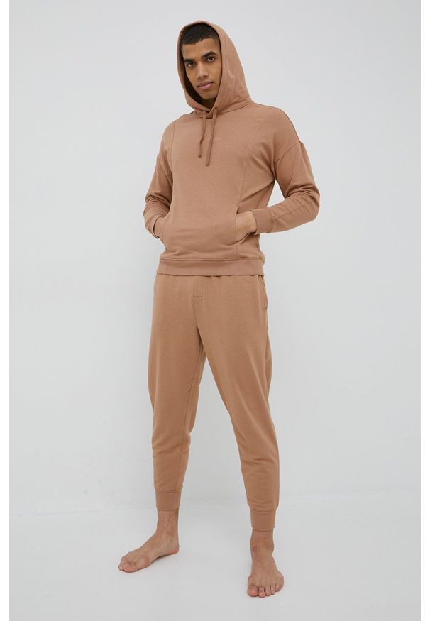 Calvin Klein Underwear bluza męska kolor brązowy z kapturem gładka. Typ kołnierza: kaptur. Kolor: brązowy. Wzór: gładki