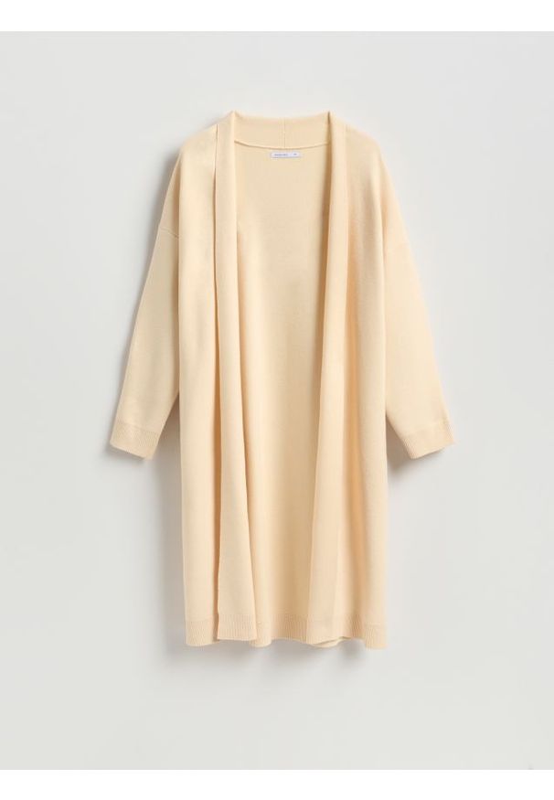 Reserved - Długi kardigan z wiskozą - kremowy. Kolor: kremowy. Materiał: wiskoza. Długość: długie