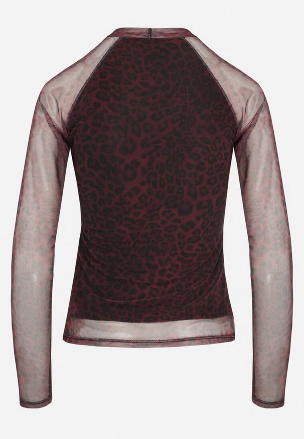 Born2be - Bordowo-Czarna Siateczkowa Bluzka z Elastyczną Podszewką Semiralla. Okazja: na co dzień. Kolor: czerwony. Materiał: jeans. Długość rękawa: długi rękaw. Długość: długie. Wzór: aplikacja. Styl: elegancki, casual