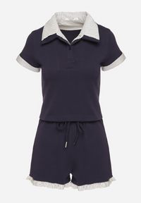 Born2be - Niebieski Bawełniany Komplet Szorty i Bluzka Typu Polo Addoria. Kolor: niebieski. Materiał: bawełna #3