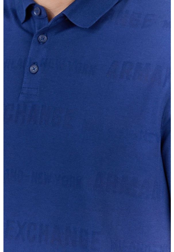 Armani Exchange - ARMANI EXCHANGE Granatowa męska koszulka polo w logo, Rozmiar XXL. Typ kołnierza: polo. Kolor: niebieski. Wzór: ażurowy