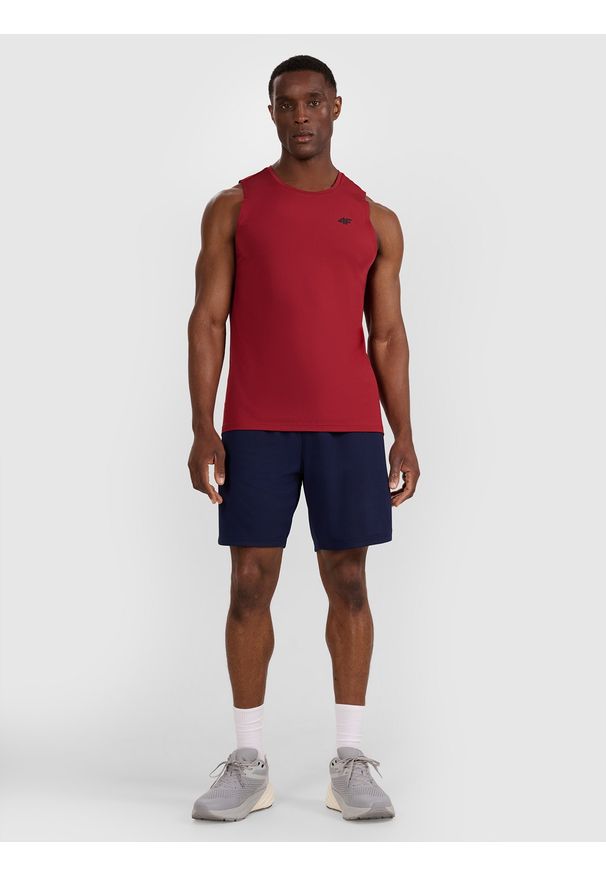 4f - 4F Tank top treningowy szybkoschnący męski - czerwony L. Kolor: czerwony. Materiał: włókno, syntetyk, materiał, elastan. Wzór: ze splotem. Sport: fitness