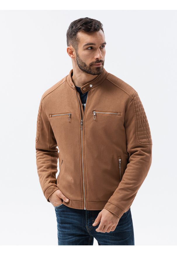 Brązowa kurtka Ombre Clothing ze stójką, na wiosnę