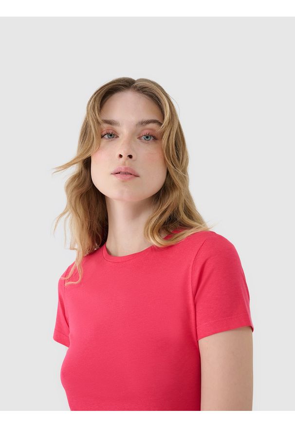 4f - 4F T-shirt slim z modalem damski - różowy XS. Okazja: na co dzień. Kolor: różowy. Materiał: materiał, bawełna, dzianina, jersey. Długość rękawa: krótki rękaw. Długość: krótkie. Wzór: gładki, ze splotem. Sezon: lato. Styl: klasyczny, casual, sportowy