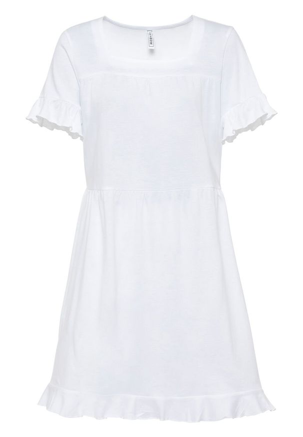 Sukienka shirtowa z falbanami bonprix biały. Kolor: biały. Sezon: lato. Długość: midi