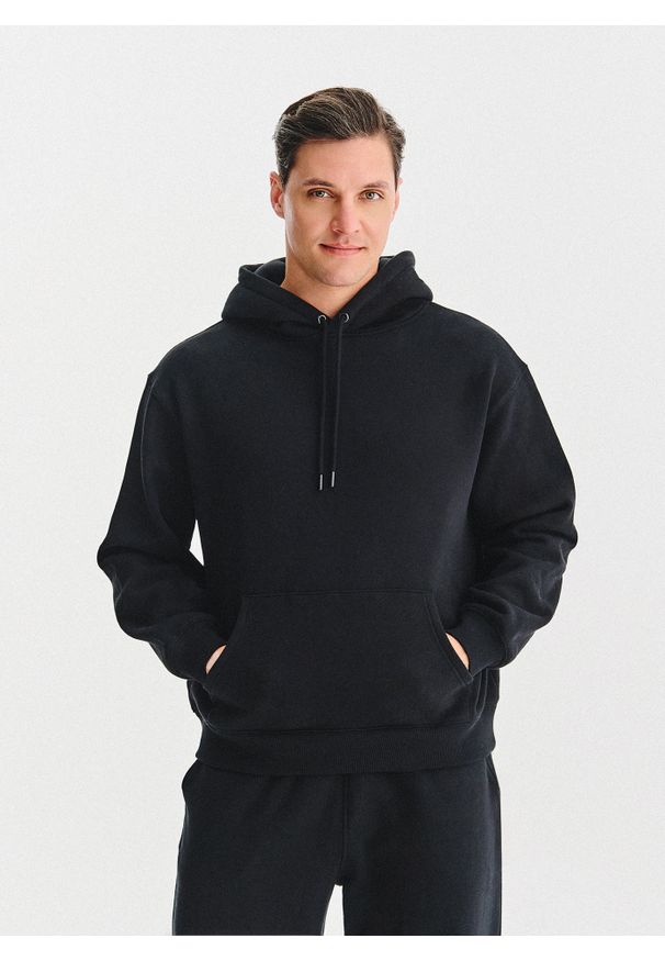 Pako Lorente - PAKO LORENTE - Czarna bluza dresowa z kapturem. Typ kołnierza: kaptur. Kolor: szary, czarny. Materiał: dresówka. Wzór: gładki