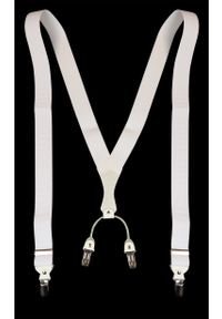 Modini - Białe szelki męskie do spodni z białymi skórkami SZ6. Kolor: biały. Materiał: skóra, guma #1