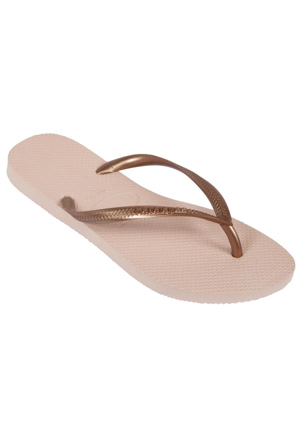 Japonki damskie Havaianas Slim. Kolor: różowy. Materiał: kauczuk, syntetyk. Wzór: paski