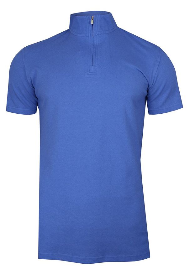 Niebieski t-shirt Chiao z krótkim rękawem, ze stójką, krótki