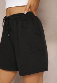 Renee - Czarne Dresowe Szorty High Waist z Gumką w Talii Narefia. Stan: podwyższony. Kolor: czarny. Materiał: dresówka. Długość: krótkie. Styl: elegancki #3
