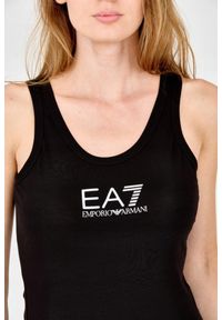EA7 Emporio Armani - EA7 Top czarny na ramiączka z białym logo. Kolor: czarny. Materiał: bawełna. Długość rękawa: na ramiączkach #4