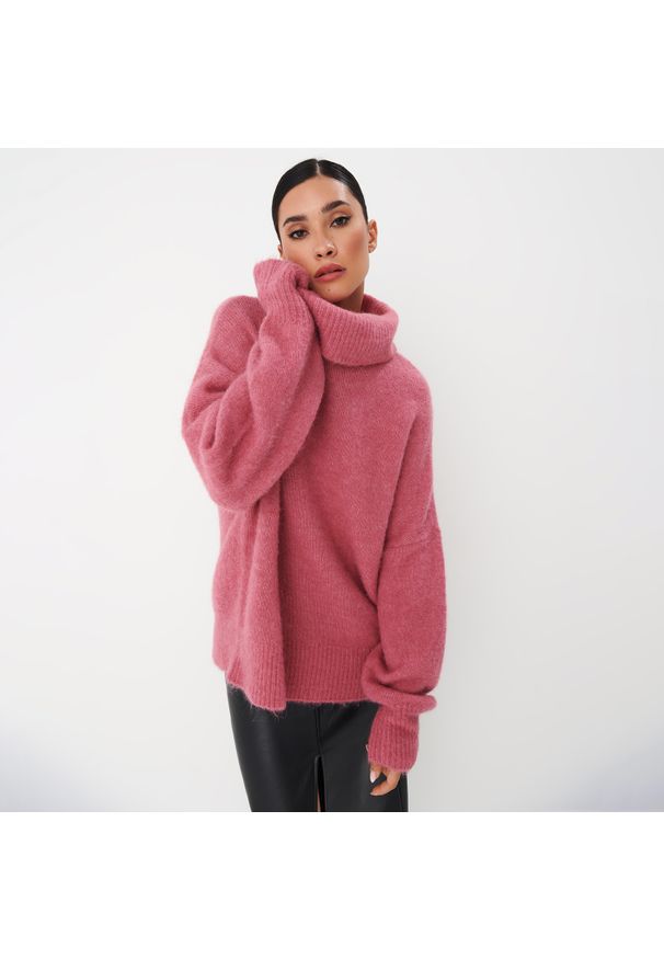 Mohito - Sweter z wełną alpaki - Różowy. Kolor: różowy. Materiał: wełna
