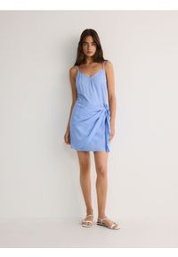 Reserved - Sukienka mini - jasnoniebieski. Kolor: niebieski. Materiał: tkanina, len, wiskoza. Wzór: gładki. Typ sukienki: proste. Długość: mini
