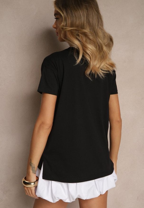 Renee - Czarny Bawełniany T-shirt o Kroju Oversize Zilona. Okazja: na co dzień. Kolor: czarny. Materiał: bawełna. Styl: sportowy, klasyczny, casual