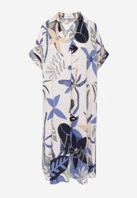 Born2be - Niebieska Pudełkowa Wiskozowa Sukienka z Roślinnym Wzorem Peredeia. Okazja: na co dzień. Kolor: niebieski. Materiał: wiskoza. Typ sukienki: proste. Styl: casual #8