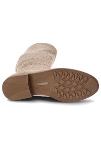 Beżowe Kozaki S.Barski Modne Obuwie Damskie. Okazja: na co dzień. Kolor: beżowy. Materiał: materiał. Szerokość cholewki: normalna. Wzór: ażurowy, kwiaty. Obcas: na płaskiej podeszwie. Styl: casual #5