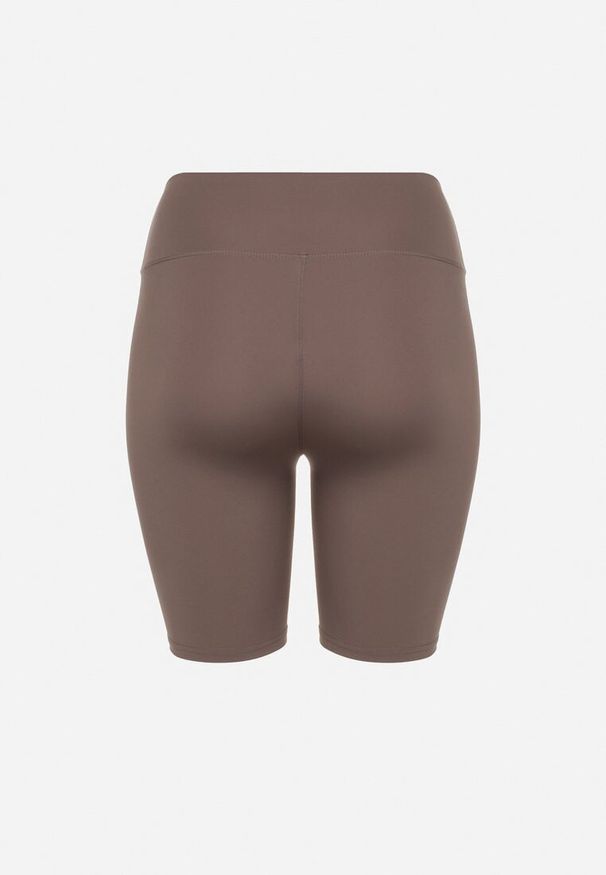 Born2be - Ciemnobeżowe Szorty Typu Kolarki z Gumką w Pasie Olifea. Okazja: na co dzień. Stan: podwyższony. Kolekcja: plus size. Kolor: beżowy. Materiał: satyna. Styl: casual