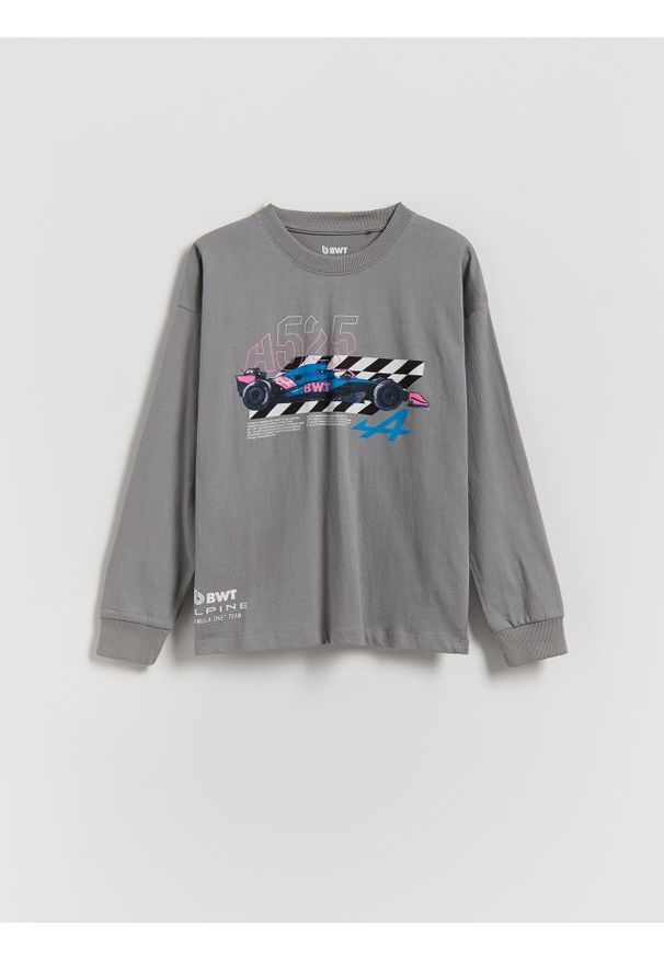 Reserved - Longsleeve Team Alpine F1 - ciemnoszary. Kolor: szary. Materiał: bawełna, dzianina. Długość rękawa: długi rękaw
